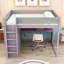 Lit mezzanine double avec bureau, armoire, étagères et éclairage DEL-1572822500