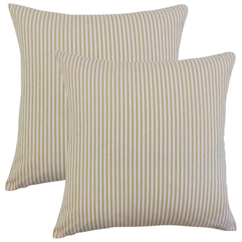  Coussin décoratif en coton à rayures, Miel, 18" H x 18" H