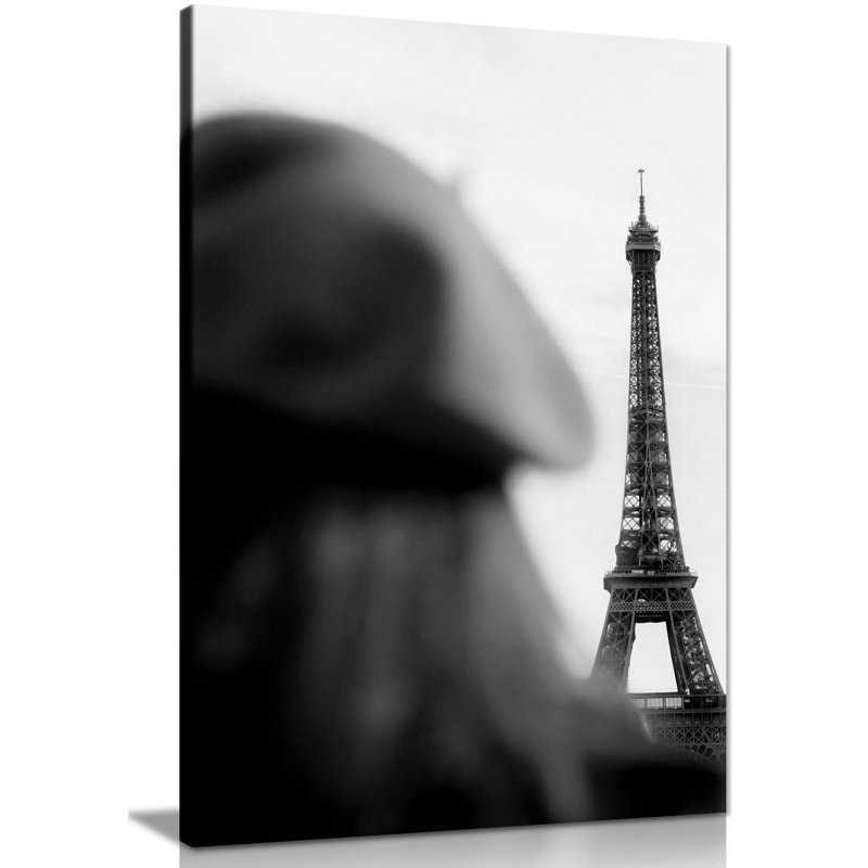 Panther Print Fine Art Prints Black & White Woman In A Hat & The Eiffel Tower Artistic Framed Canvas Prints, Pictures For Home Walls, Bedroom, Living Room & Bathroom Decor - Wrapped Canvas Art Prints