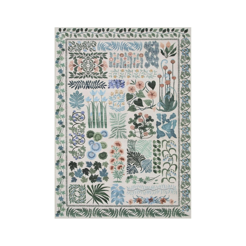 Botanical Chart Rug 5 × 7 Ft for Playroom, Green