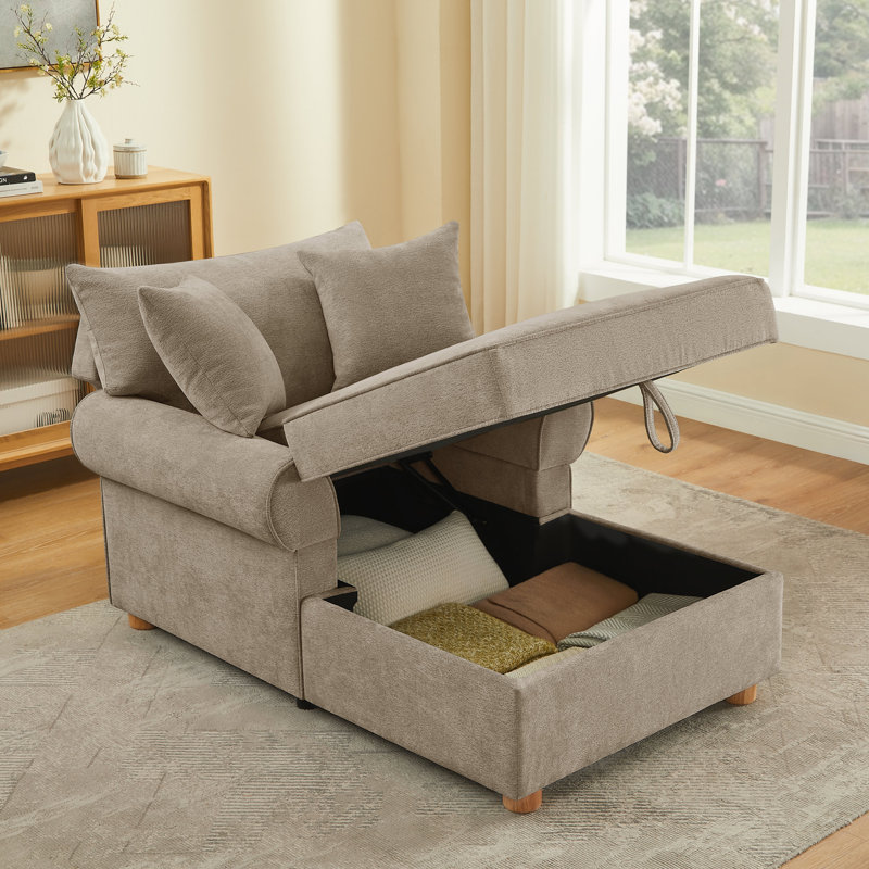 Chaise longue rembourrée en chenille avec rangement (ensemble de 2), Camel