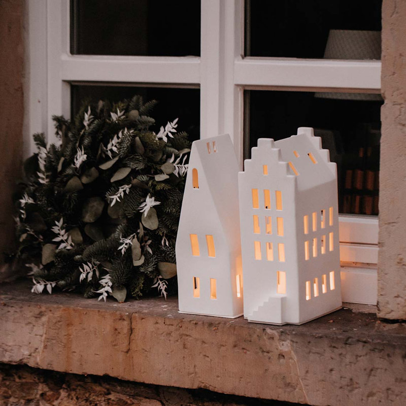 Porcelain Village House - Pointed Roof, 12" H x 4.7" W x 4.3" D