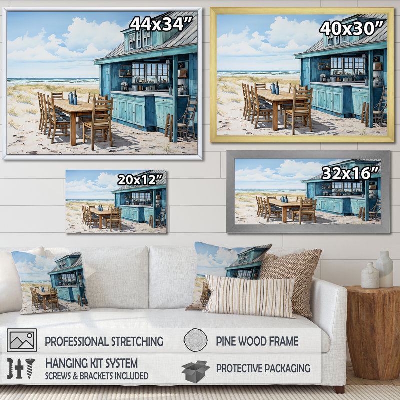 «Oceanfront beach restaurant panoramique - Coastal Windows», art encadré, Cadre de coin blanc fermé