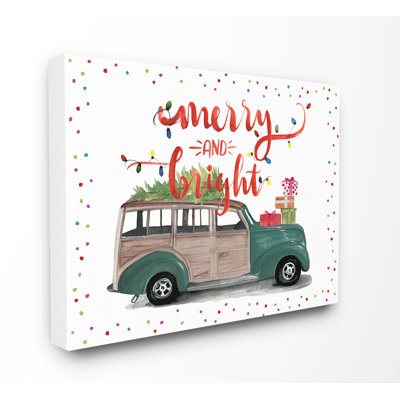 " Holiday Merry And Bright Station Wagon Car With Tree And Gifts "