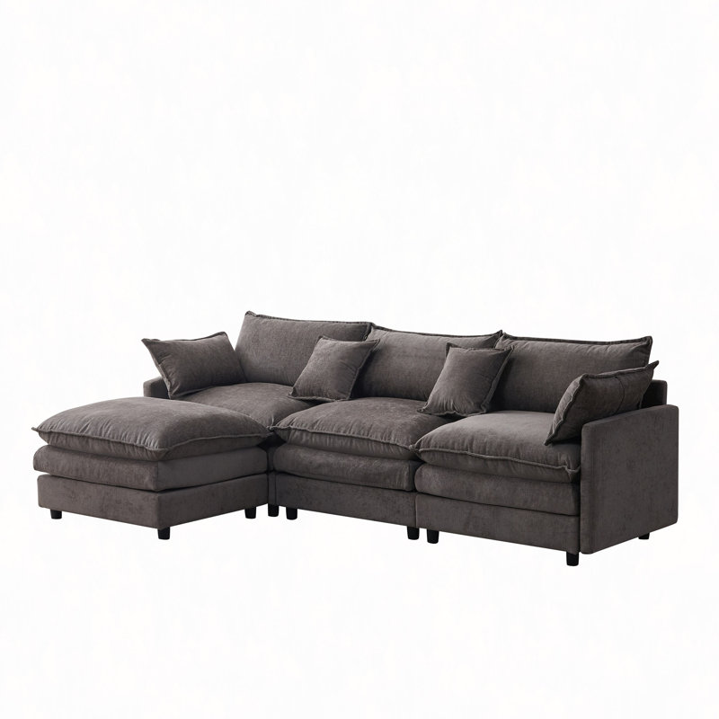 Canapé modulaire de 105 po en tissu de chenille rembourré de 105 po avec canapé à 3 places et repose-pieds, Café