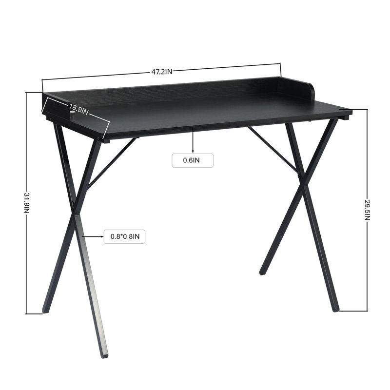 Bureau d'ordinateur 47,2 po avec cadre en bois en X facile à assembler, noir, H 31,9 po x l 47,2 po x P 18,9 po 