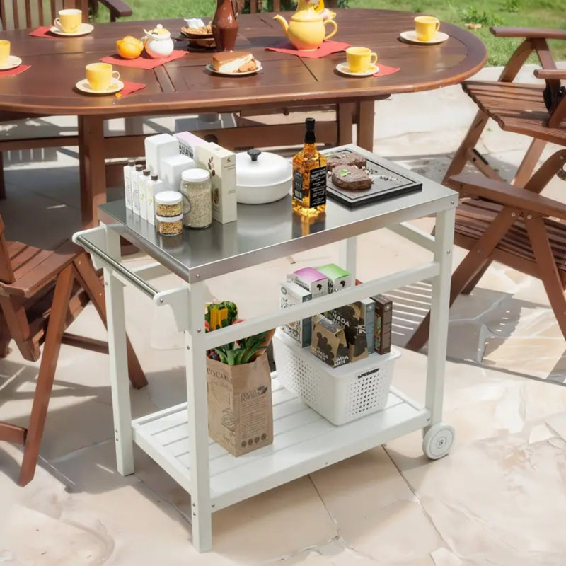 Stainless Steel 2-Tier Heavy-Duty Removable Grill Cart With 4-Wheel Mobility & Lower Storage Shelf - Large Outdoor BBQ Station For Home, Camping, Backyard Parties, Bars - Easy Assembly, Rust-Resistant, 34"X19.7" Tabletop, Camping Grill Station, Sleek Des