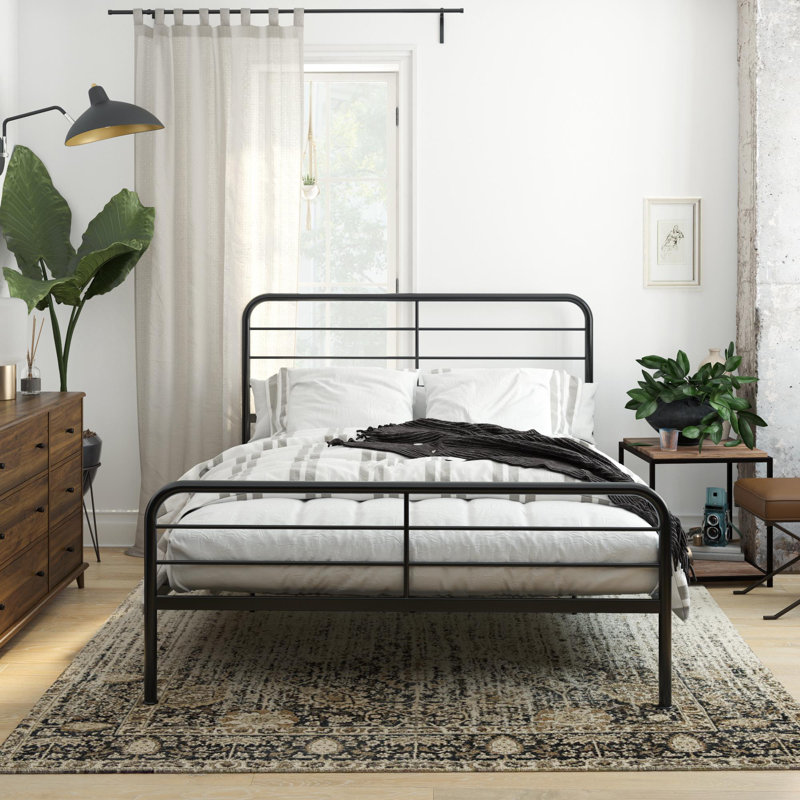 Omparkash Metal Bed, Black, Kingsize (5')