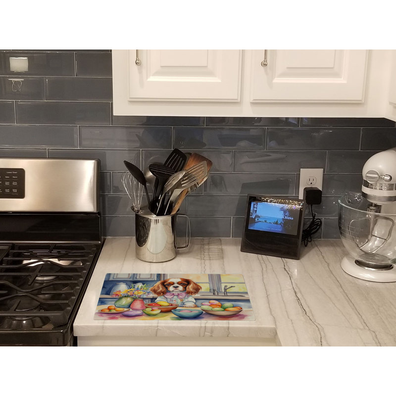Decorating Easter Cavalier Spaniel Glass Cutting Board