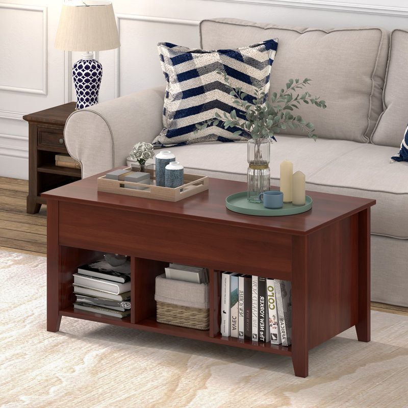 Table basse à dessus relevable avec compartiment caché et tablettes de rangement Winston Porter