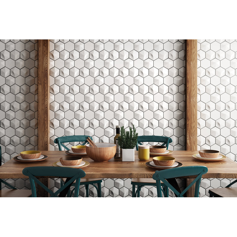 Hedron 4" x 5" Ceramic Tile, White