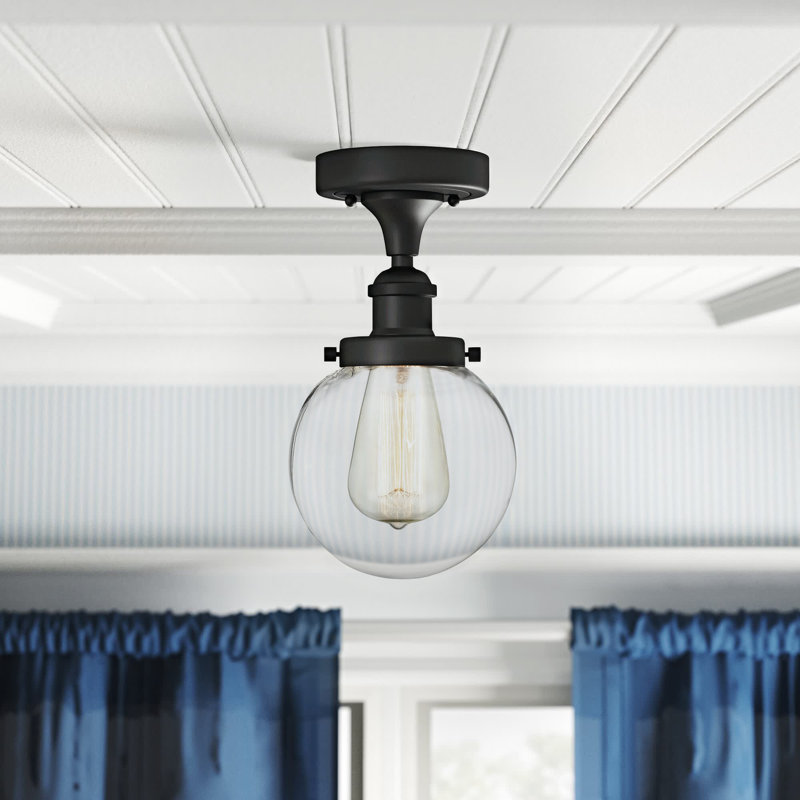 Plafonnier semi-encastré 1 lumière 6 po Chippewa, Noir mat, Ampoule non incluse, Transparent
