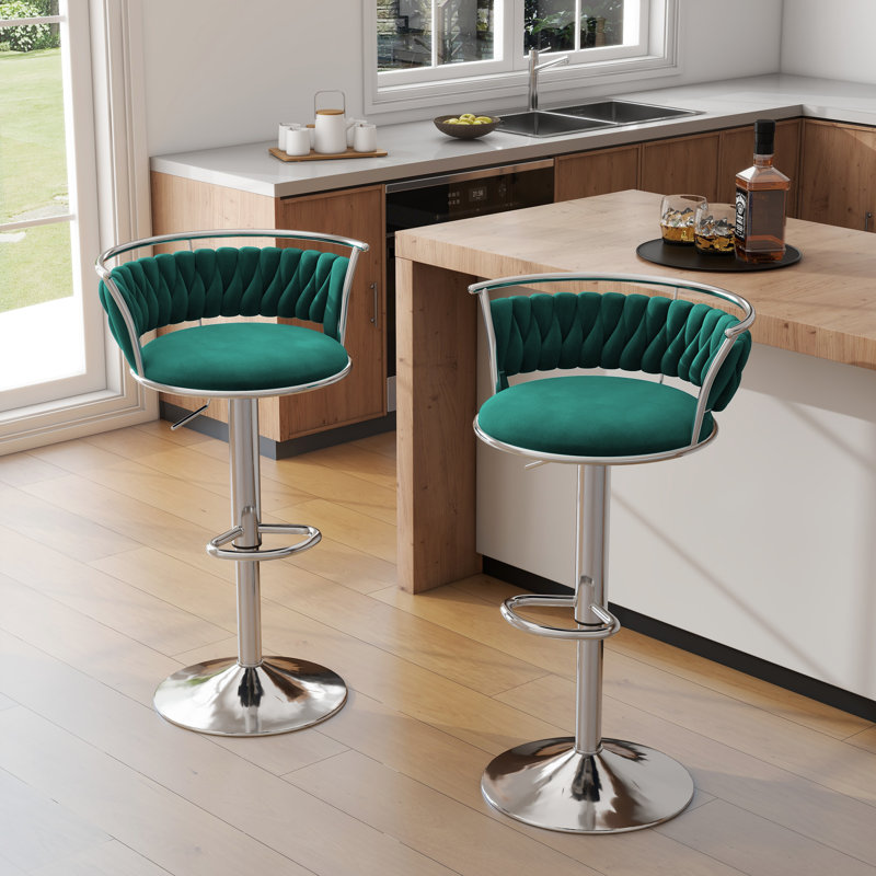 Ginko Modern Swivel Bar Stool with Backrest, Adjustable Height Kitchen Island Stool with Upholstered Seat and Footrest,