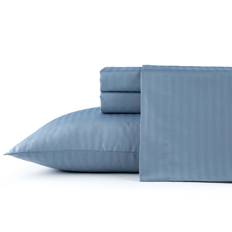 Ensemble de draps 4 pièces Bibb Home, Ensemble de draps pour grand lit avec 2 taies d'or, Bleu denim