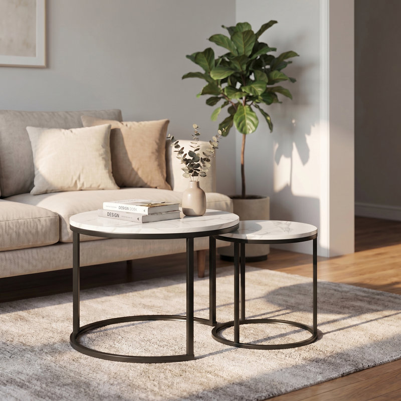 Hadee Round Nesting Coffee Table, White, Black