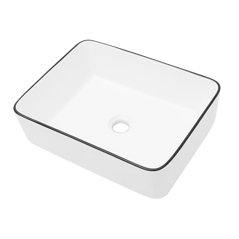 16X12 Inch White Ceramic Rectangular Bathroom Vessel Sink - And Beautiful Smooth Surface Long Life, White/Black
