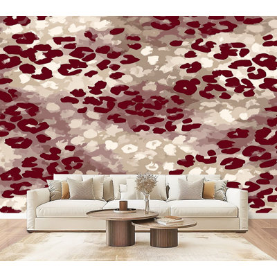Peel and Stick Wallpaper Burgundy Beige Leopard Print Wall Murals 69"H x 96"W Removable PVC Wall Paper Self-Adhesive Wall Decor for Bedroom Living Room Home Office