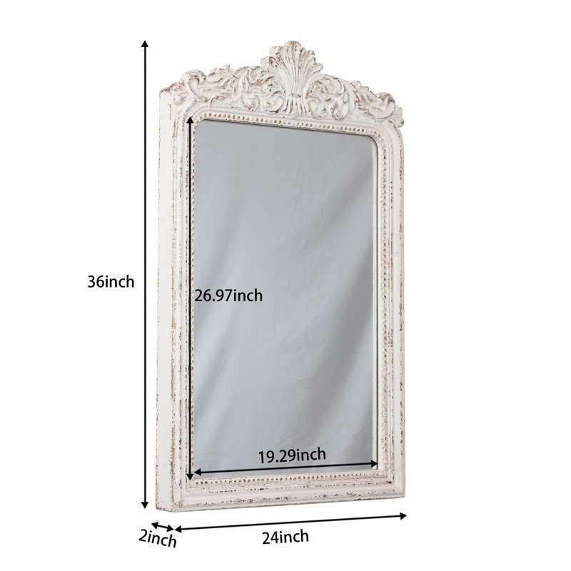Distressed White Ornate Wood Framed Rectangular Mirror 24" x 36"