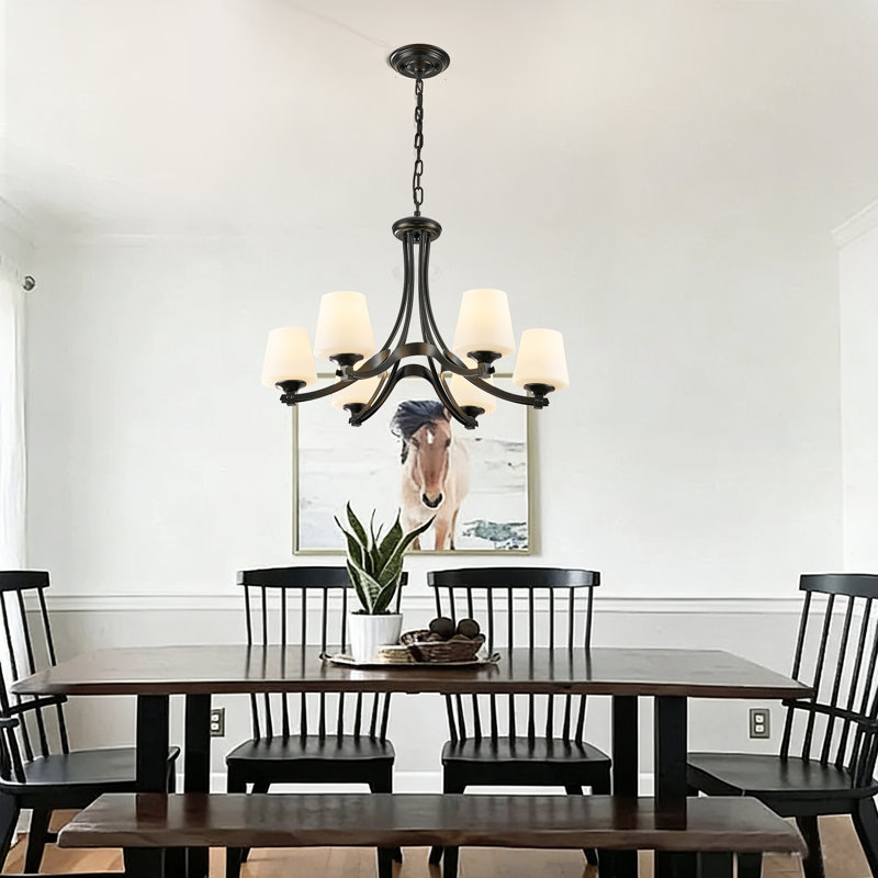 6 - Light Steel Dimmable Chandelier/ Traditional Chandelier, Matte Black