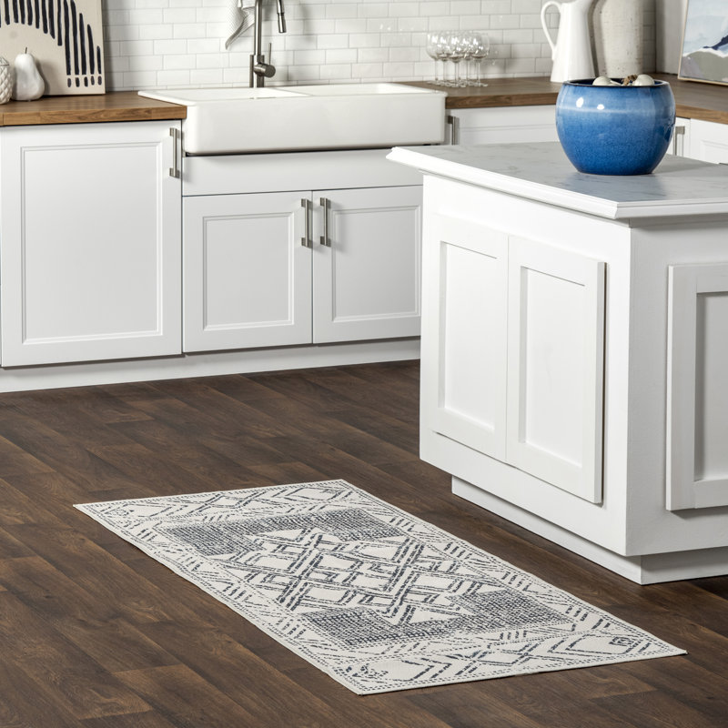 Tapis gris clair / ivoire Mia Medallion, Tapis de couloir 2 pi 6 po x 8 pi