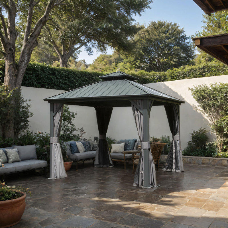 Aluminum Patio Hardtop Gazebo, Gray, 114" H x 117.60" W x 117.60" D