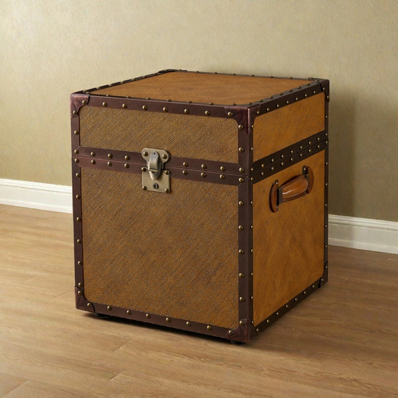 Small Yellow Retro Distressed Fabric Accent Trunk