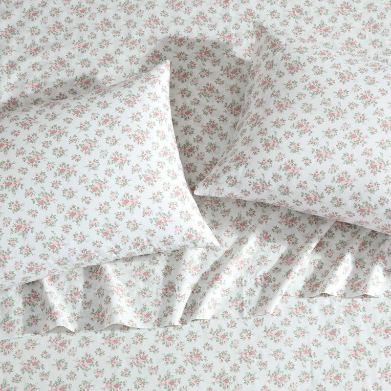 Ensemble de draps en percale de coton Percale Novelty Laura Ashley, Ensemble de draps pour très grand lit avec 2 taie