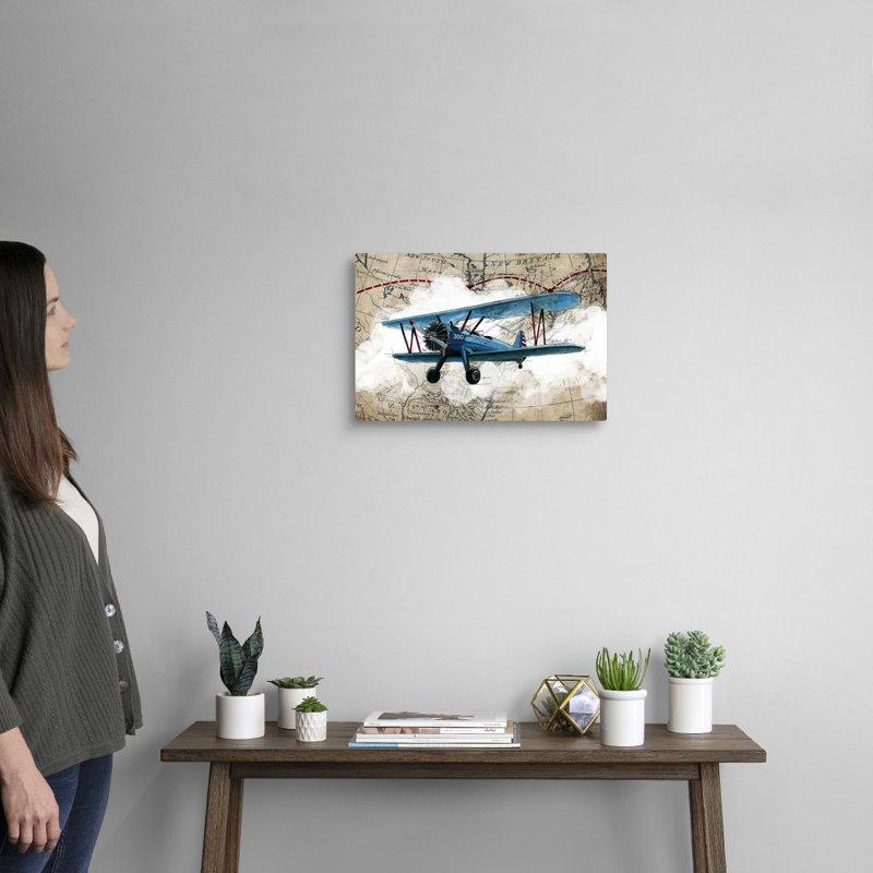 Biplane 1-impression d’art graphique sur toile, Toile tendue, H 12 po x l 18 po x P 1,25 po