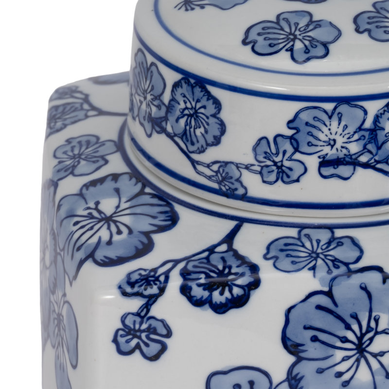 Ensemble de 2 vases en céramique et pots à couvercle Cherry Blossom Chinoiserie