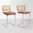 Ambrine 26" Counter Stool Mid Century Modern Rattan Back Tufted Faux Leather Seat Chrome Cantilever Sled Base-1887625418-1887625414
