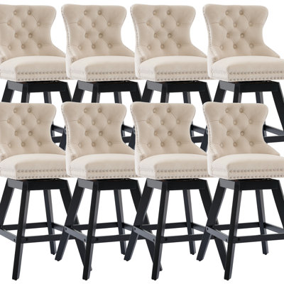 Swivel Velvet Button Tufted Nailhead Style Barstools (Set of 8)