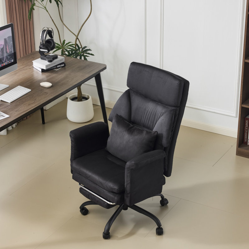29.53 Inch High Back With Footrest Reclining Swivel Office Chair With Adjustable Arms, Black