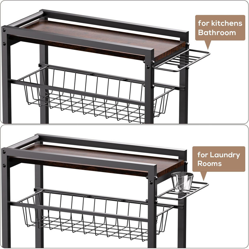 4 Tier Slim Rolling Storage Cart with Pull-Out Baskets