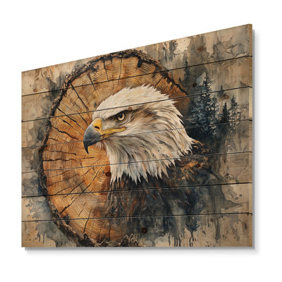Grand grand aigle, la sentinelle I - décoration murale en bois d'aigle sur bois de pin naturel