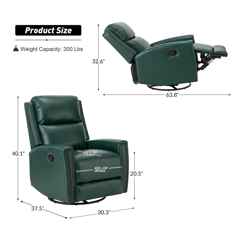 Ramus 30.31'' Wide Genuine Leather Swivel Rocker Recliner Set of 2, Green