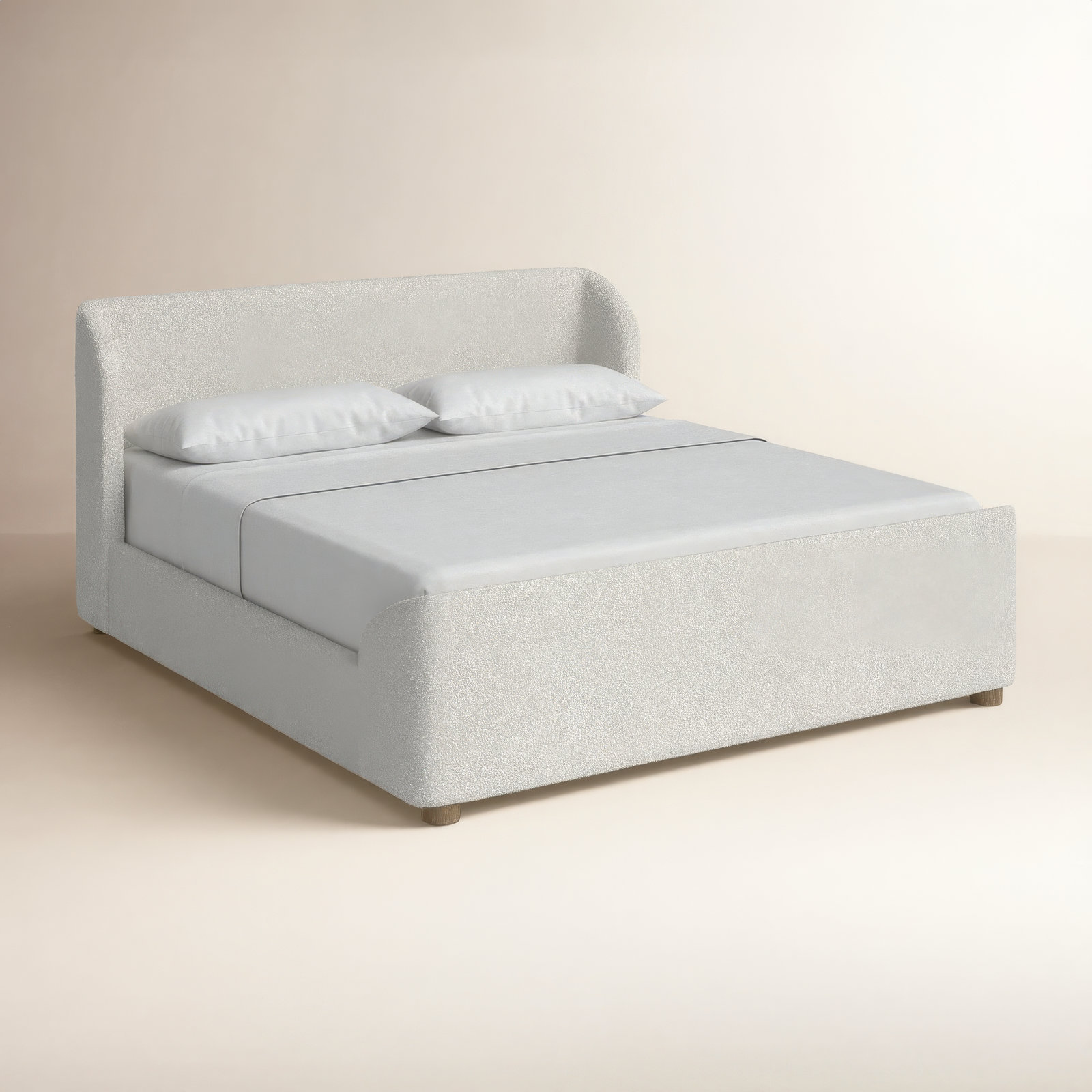 Kris Upholstered Platform Bed, King, White Boucle