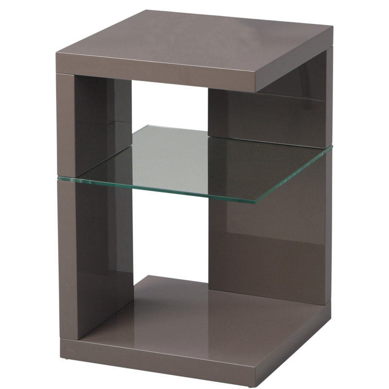 Alleman Side Table with Storage, Glossy Anthracite