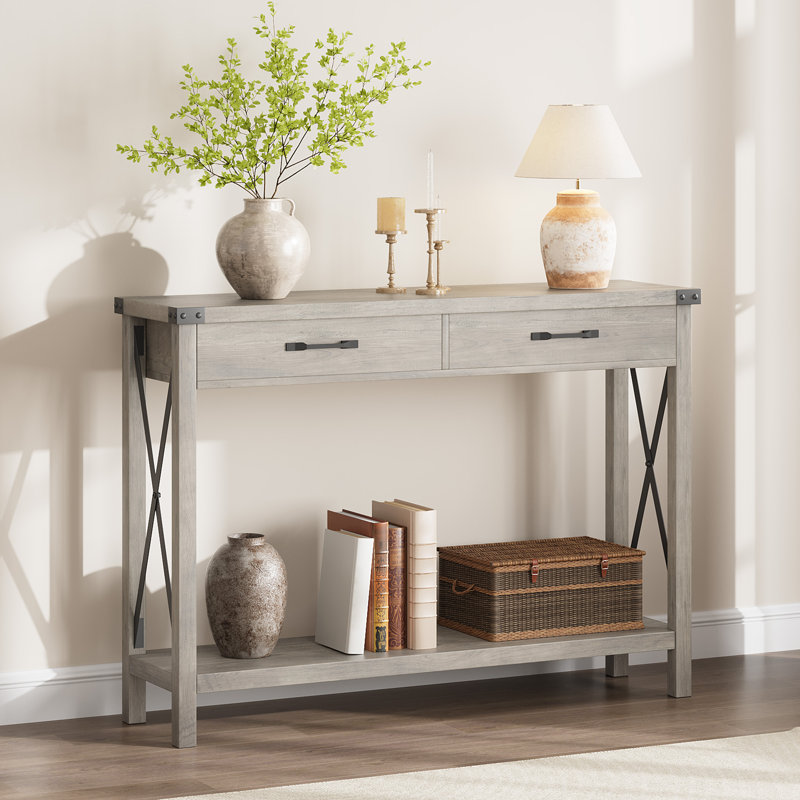 43 Inch Console Table with 2 Drawers & 2-Tier Storage for Entryway, Hallway, Living Room, Gray