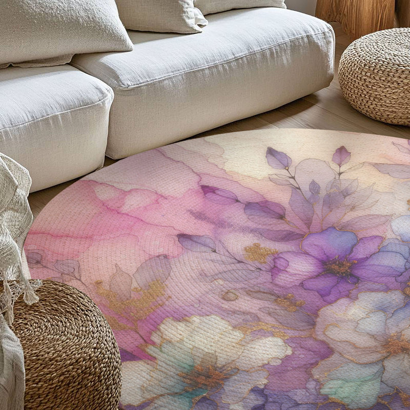 Tapis tressé lilas scintillant, Rond 5 pi