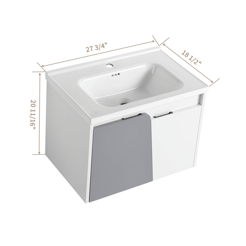 Jubi 27.8 " W Free Standing Wall Mounted 1 Single Vanity Bathroom Vanity With Ceramic Top