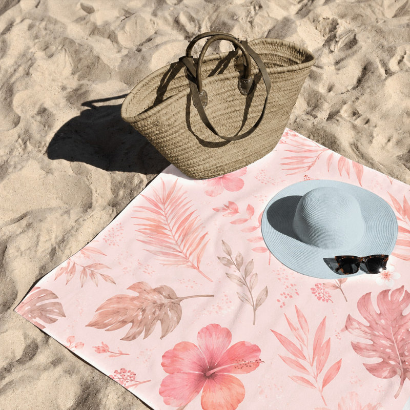 1 serviette de plage à motif floral tropical, imprimé d'hibiscus et de feuilles, microfibre à séchage rapide pour piscine, voyage, salle de sport, conception artistique en bord de mer.
