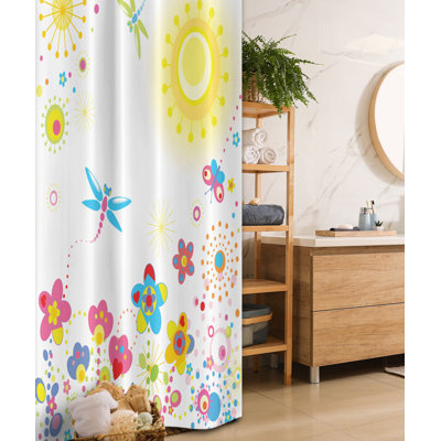 Anita Country Summer Floral Backdrop With Sun Rays and Colourful Dandelions Happiness Graphic Single Shower Curtain