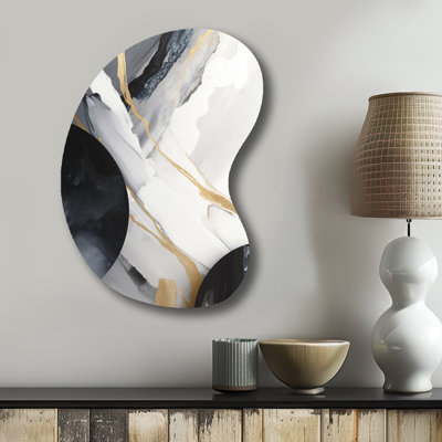 Harmonie noire et dorée noire du marbre I - décoration murale en métal asymétrique abstraite, sculpture murale en métal de forme unique