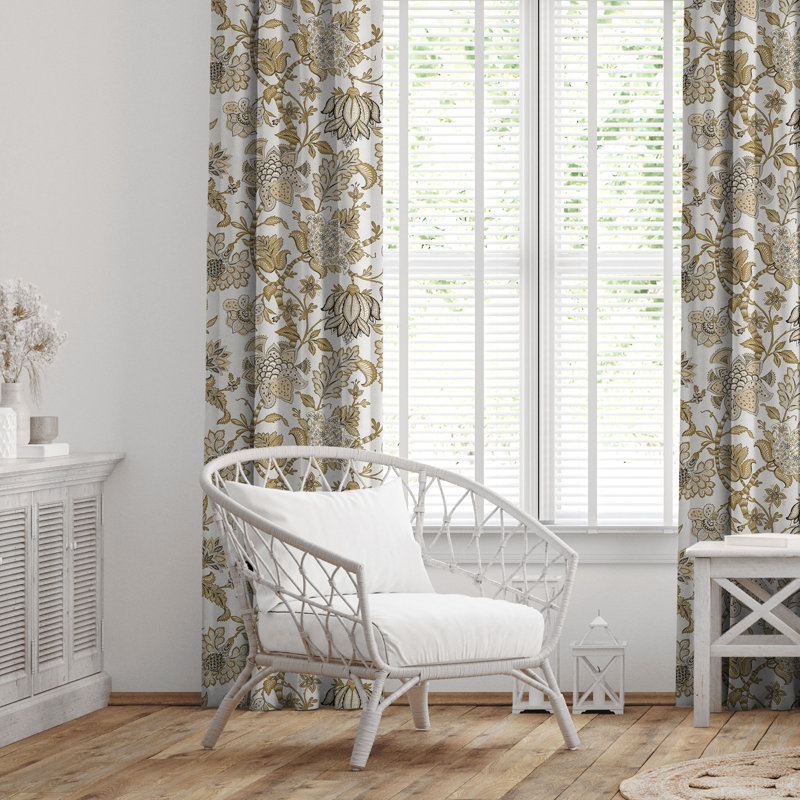 Bronte Gold Cotton Simple Top Pocket Drapery Panel Set of 2, 50" W x 108" L, Gold