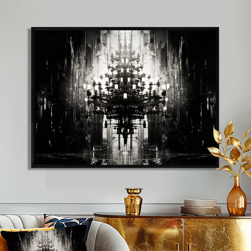 Bilel - lustre glamour, art mural, H 12 po x l 20 po x P 1 po, Toile avec cadre flottant noir