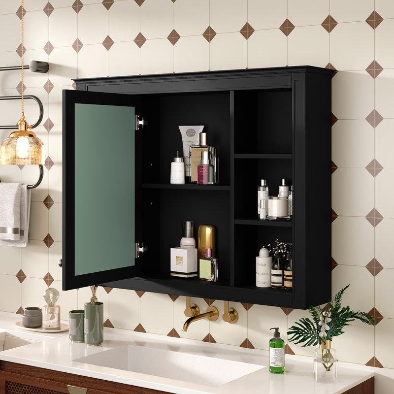 Armoire de salle de bain murale avec miroir, Noir