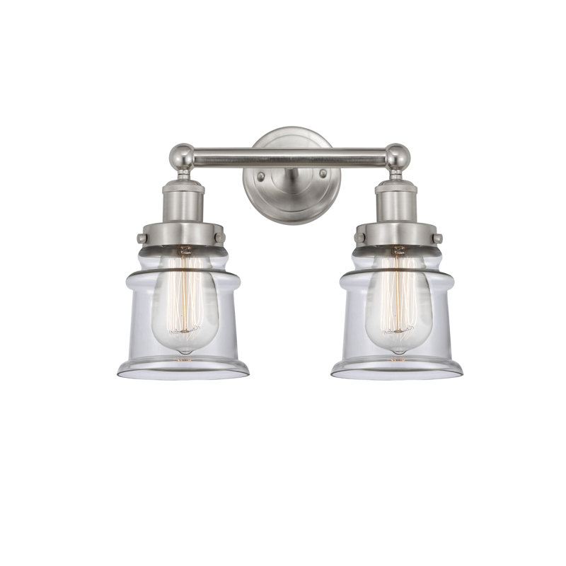 Petit meuble-lavabo pour salle de bain 2 lumières Cailen de la collection Edison, Transparent, Nickel satiné brossé