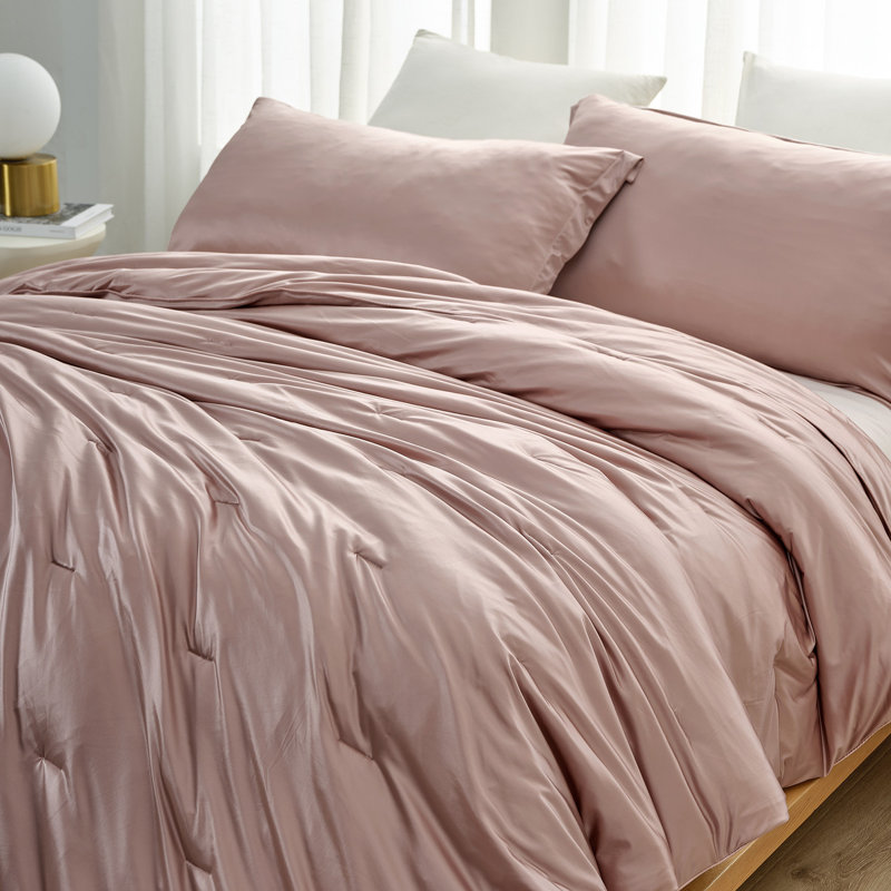 Satin Summer - Coma Inducer® Oversized Queen Comforter Set - Bronzed Blush, Queen Comforter + 2 Standard Shams, Pink