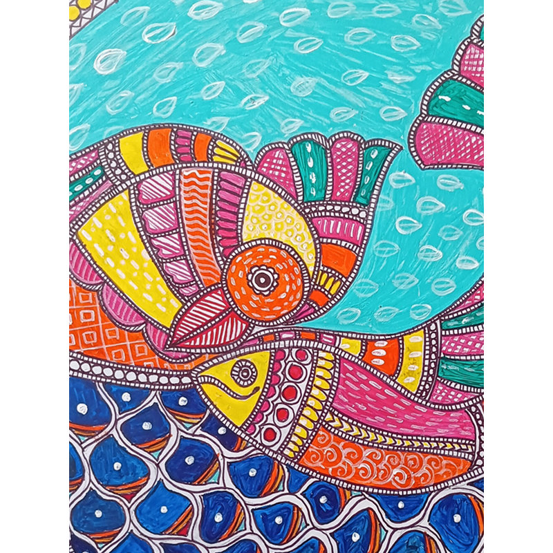 Motif Madhubani paon | Acrylique sur panneau en bois aggloméré | Par Rina Patwa