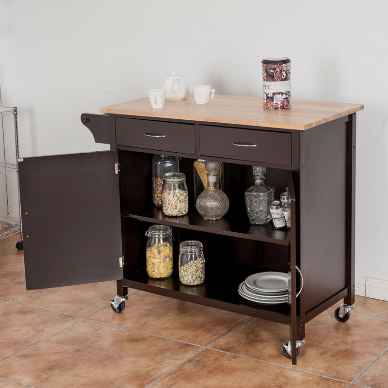 Omeara Solid Wood Top Kitchen Cart, Brown